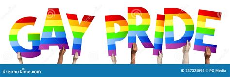 Pancarta Del Orgullo Gay Manos Humanas Sosteniendo Coloridas Cartas Stock de ilustración