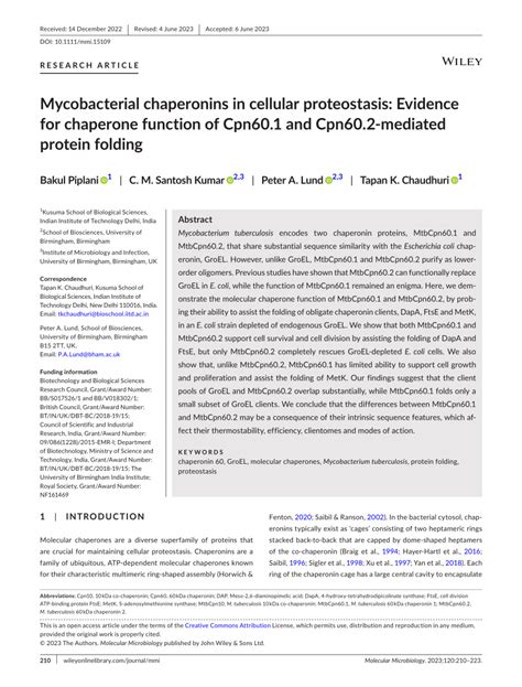 Pdf Mycobacterial Chaperonins In Cellular Proteostasis Evidence For