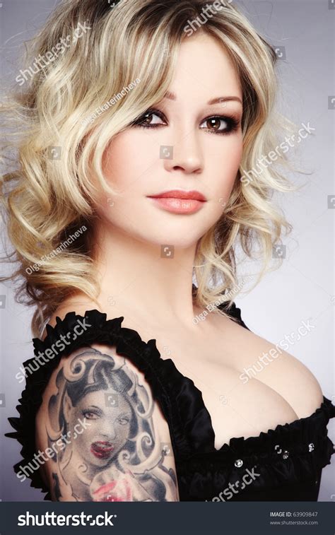 Beautiful Sexy Blonde Woman Corset Tattoo Stock Photo Shutterstock