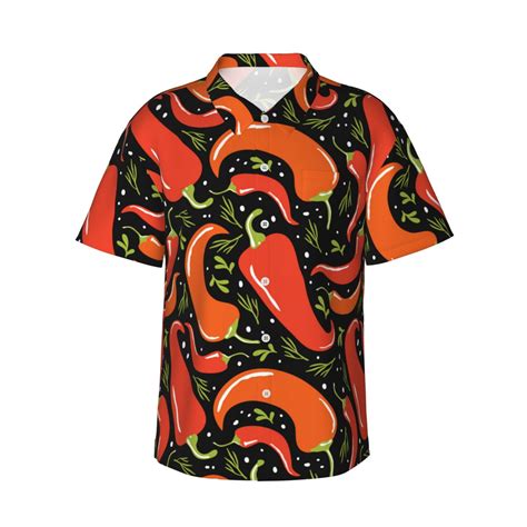 Disketp Hawaiian Shirts For Men Red Hot Chili Print Mens Casual Short Sleeve Button Down Shirts