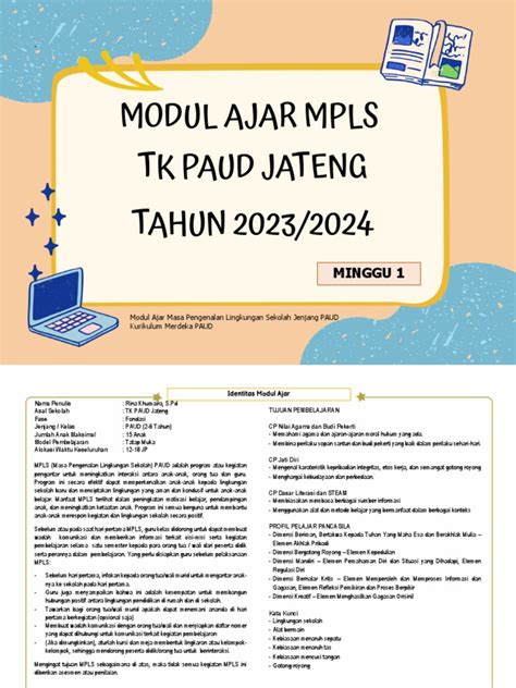 Rpp Modul Ajar Mpls Paud Jateng 2023 2024 Minggu 1 Pdf