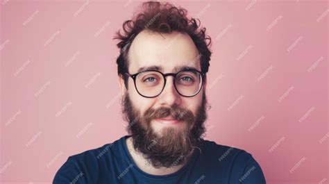 Premium Photo A Bearded Man In Glasses Exudes Thoughtfulness Against