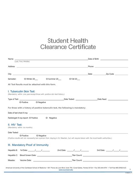 Student Health Clearance Certificate PDF Form - FormsPal