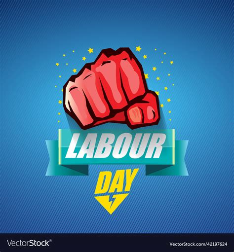 1 May Happy Labour Day Label With Strong Vector Image