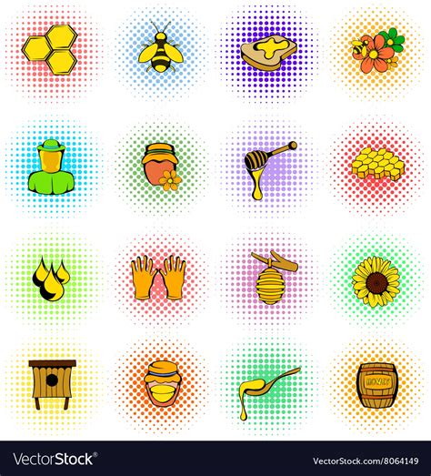 Beekeeping Icons Set Comics Style Royalty Free Vector Image