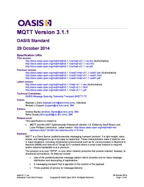 Fillable Online Docs Oasis Open MQTT Version 3 1 1 Docs Oasis Open