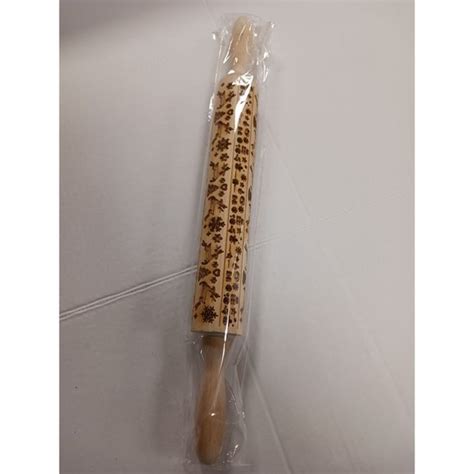 Kitchen Christmas Wooden Rolling Pin Deeply Engraved Embossing