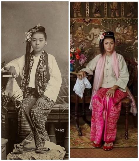 Burmese Attire In The Past With Present By Thai Artist Traditional Thai Clothing Burmese