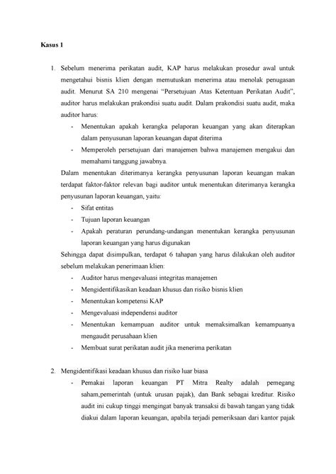 Case 1 Solution Kasus 1 1 Sebelum Menerima Perikatan Audit KAP