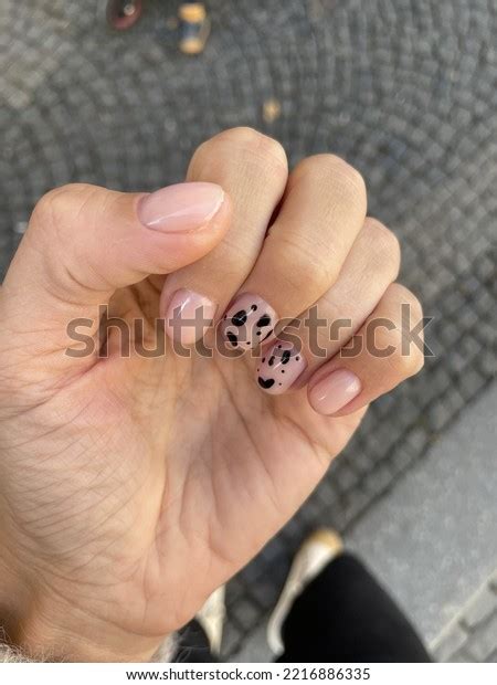 Hand Showing Black Nude Nail Art Stock Photo 2216886335 Shutterstock