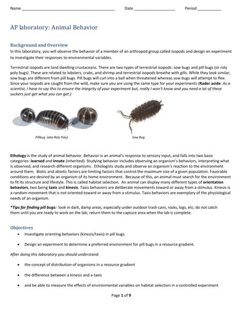 AP Bio Lab – Animal Behavior