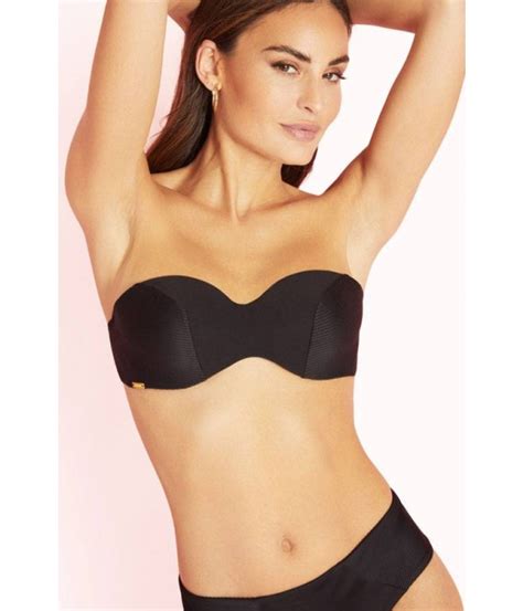 Bikini Elegante Bandeau Liso Negro Con Aros Selmark Mare