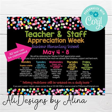 Teacher Staff Appreciation Week Flyer Itinerary Of Events Etsy