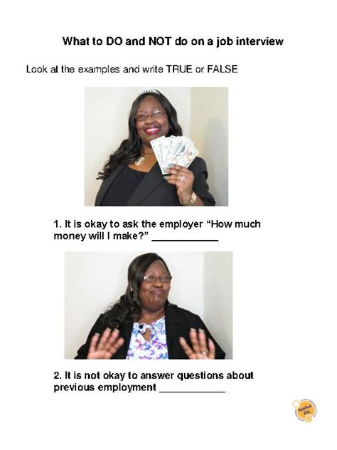 Job Interview Worksheets - Classful