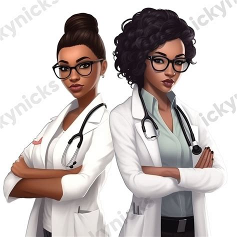 melanin nurses  scrubs clipart black girl doctor cartoon african