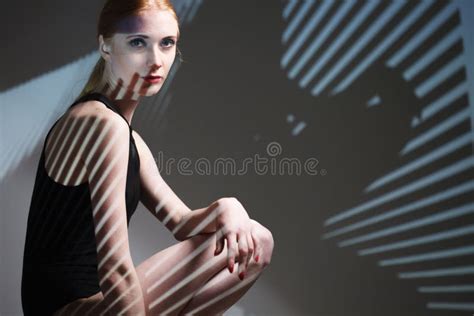 Fashion Art Studio Portrait Of Elegant Naked Lady With Shadow On Her Body Stock Image Image Of