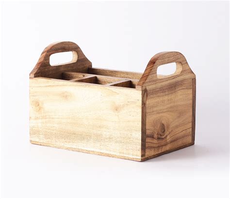 Buy Mango Wood Cutlery Box With Wall Hooks Online In India At Best