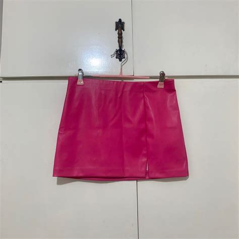 SOLD H M Hot Pink Leather Mini Skirt On Carousell