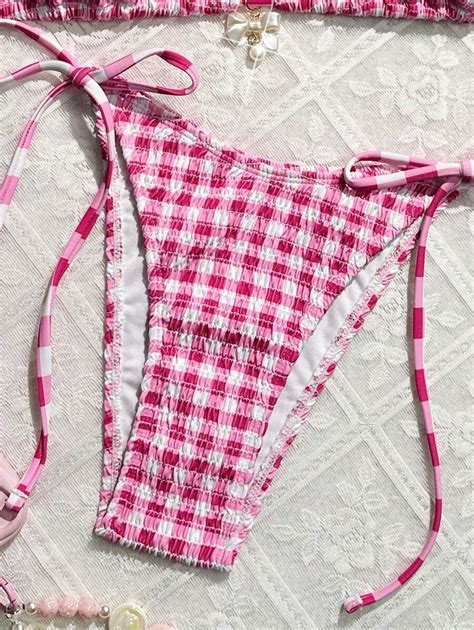 Swim Mod Women Summer Beach Sexy Plaid Halter Neck Bikini Set Shein South Africa