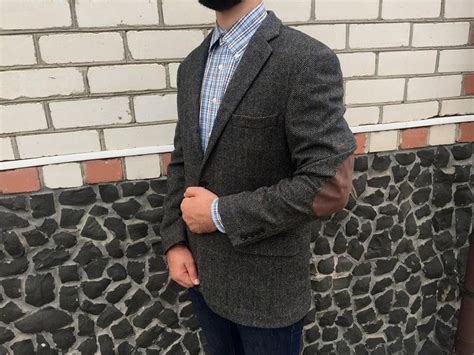 Canda твидовый пиджак с налокотниками блейзер l шерстяной мужской серый ...