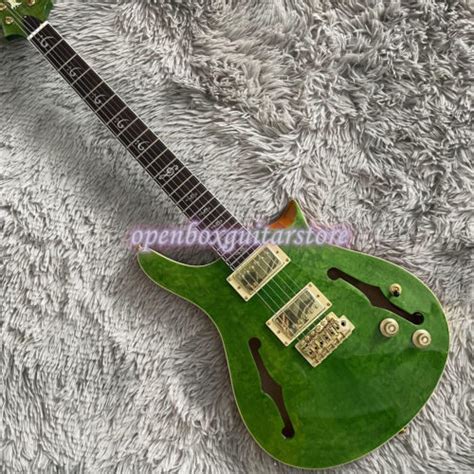 Green Quilted Maple Top 6 String Electric Guitar Semi Hollow Body