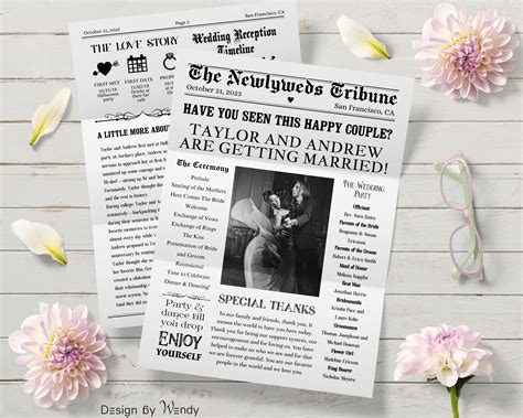 Newspaper Wedding Program Template Printable Wedding Programs