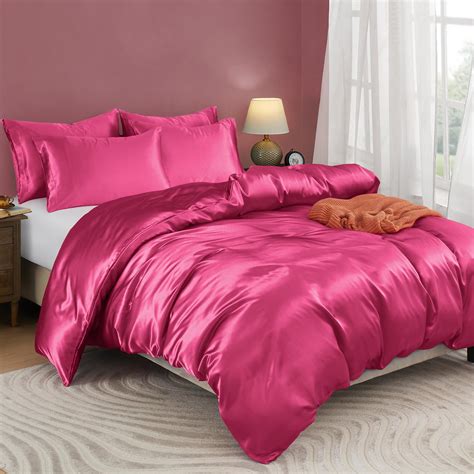 Horbaunal Pieces Satin Duvet Cover Set King Size Hot Pink Duvet Cover