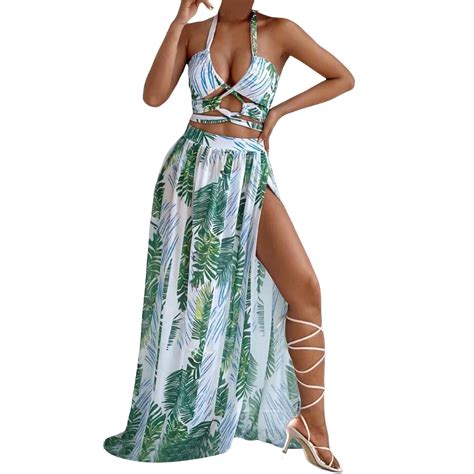 HSHMT Bikini Set For Women Women 1 Piece Swimwear 1 Piece Cover UP Two Piece Vintage Print