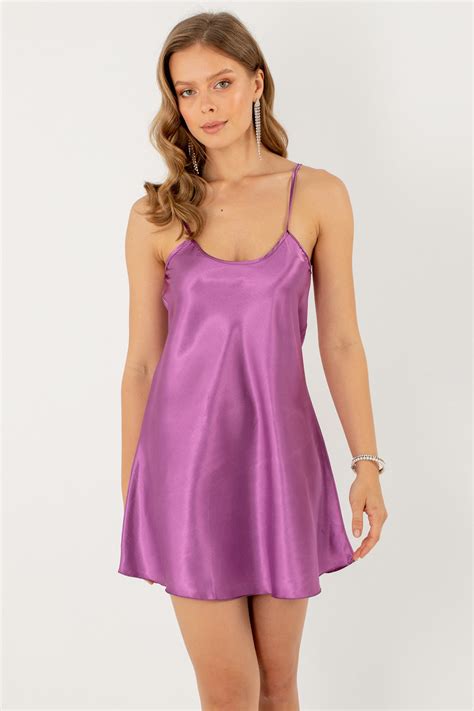 Mini Satin Lingerie Babydoll Night Wear With Thin Straps Solid Color Short Satin Night Dress