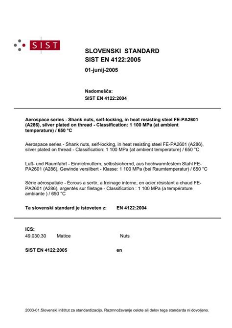 EN 4122:2004 - Aerospace series - Shank nuts, self-locking, in heat ...