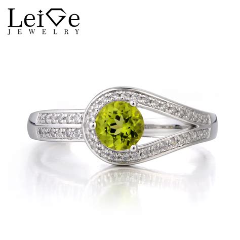 Leige Jewelry Promise Ring Natural Peridot Ring August Birthstone Round