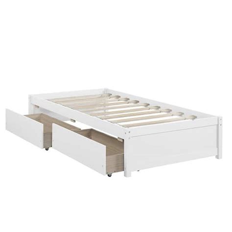 Yofe White Solid Wood Twin Platform Bed Frame With 2 Urban Drawers