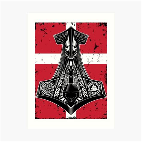 Denmark Viking Flag With Thor S Hammer Viking Art Print By Bommer20 Redbubble