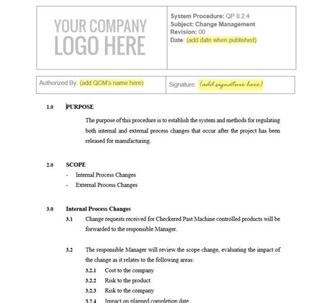 ISO 9001 2015 Change Management Template Procedure - Section 8.2.4 - Etsy