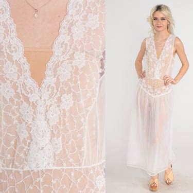 White Lingerie Nightgown 80s Sheer Lace Slip Dress Shop Exile Tucson AZ ATTIC