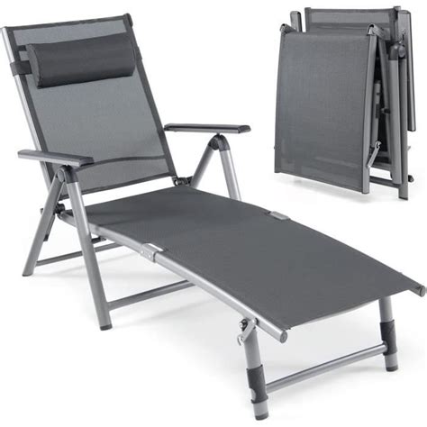 GOPLUS Chaise Longue Pliable en Aluminium avec Dossier Réglable en 8