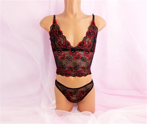 Sheer Black Lace Set Of Sissy Bra For Men And Gay Bikini Panties