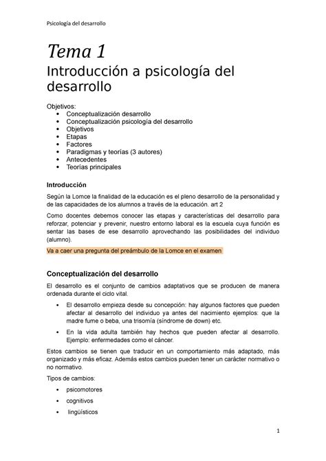 Introducción Psicología Del Desarrollo Tema 1 Introducción A Psicología Del Desarrollo