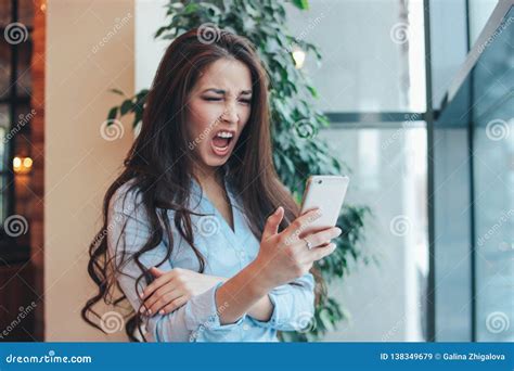 Beautiful Charming Brunette Angry Asian Girl Screaming On Phone In Cafe Stock Image Image Of