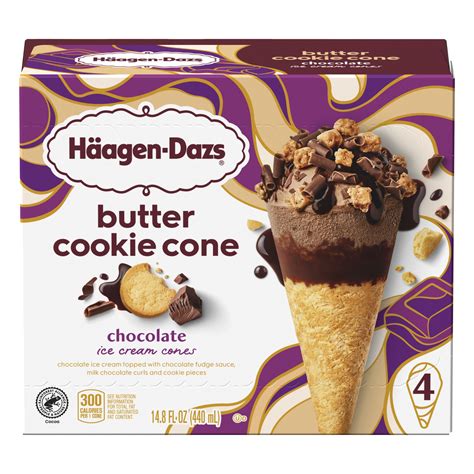 Haagen Dazs Chocolate Ice Cream Butter Cookie Cone 4 Ct