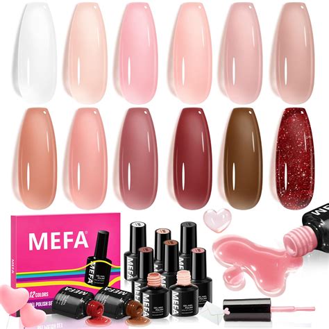 Amazon Mefa Jelly Gel Nail Polish Set Colors Jelly Red Glitter Gel Polish Set Nude Pink