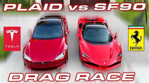 Ferrari Sf Stradale Unleashed Against Tesla Model S Plaid