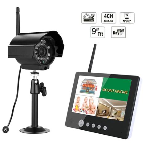 9inch TFT Digital 2 4G Wireless Cameras Outdoor 4CH Quad DVR Monitor