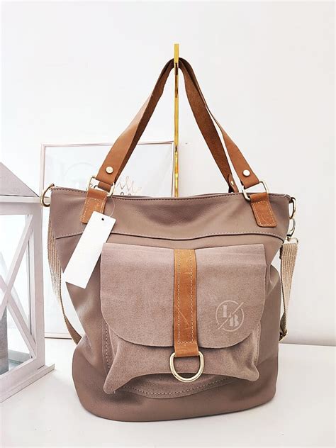 Laura Biaggi Torebka Shopper Taupe Z Kieszeni