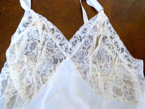 VTG Elegant Penney S Adonna White Lace Nylon Tricot Sz 32 Slip Gown Lingerie EBay