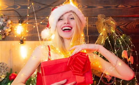 Red Lingerie For Christmas Lingerie Christmas Celebration Girl Santa Hat At Home Near