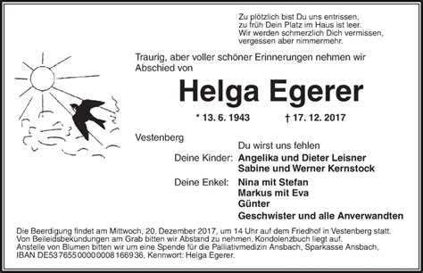 Traueranzeigen Von Helga Egerer Trauer Flz De