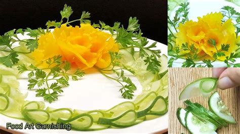 Easy Salad Decoration Ideas Cucumber White Radish Flower Garnish