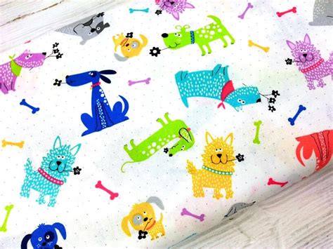 Dog Fabric 100 Cotton Dog Print Cotton Animal Fabric Etsy