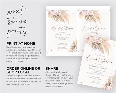 Pampas Grass Bridal Shower Invitation Bohemian Bridal Shower Etsy